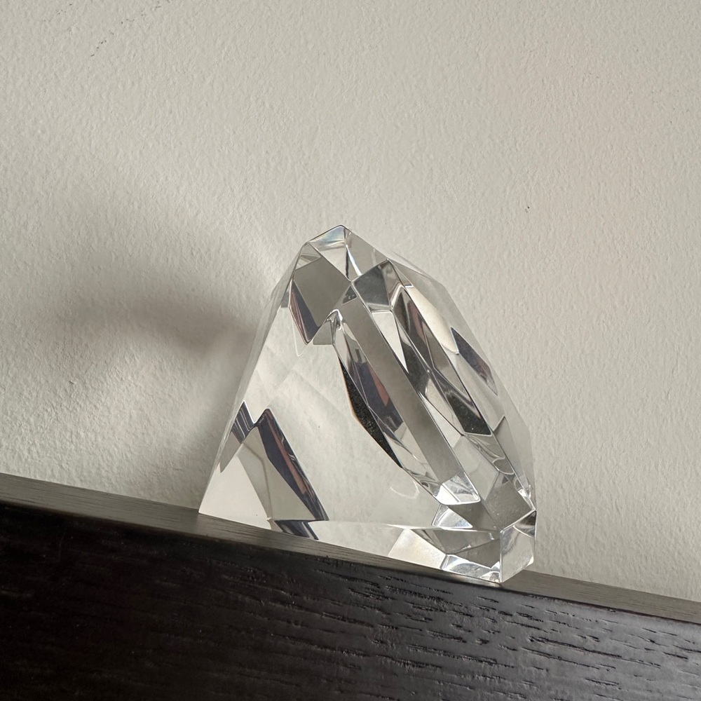 Elegant Crystal Diamond Paperweight Vintage Oleg Cassini Signed 3 Inches Wide